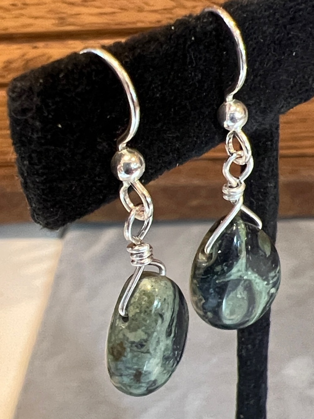 Sterling silver 925, Kambaba Jasper teardrop dangle earrings - Picture 7 of 10